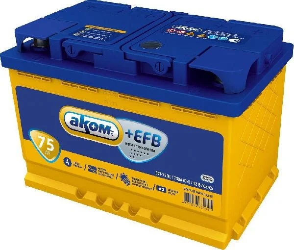 Аккумулятор АКОМ +EFB L3 [278x175x190 мм], 75А-ч, 750А, 1 (прямая), 12В